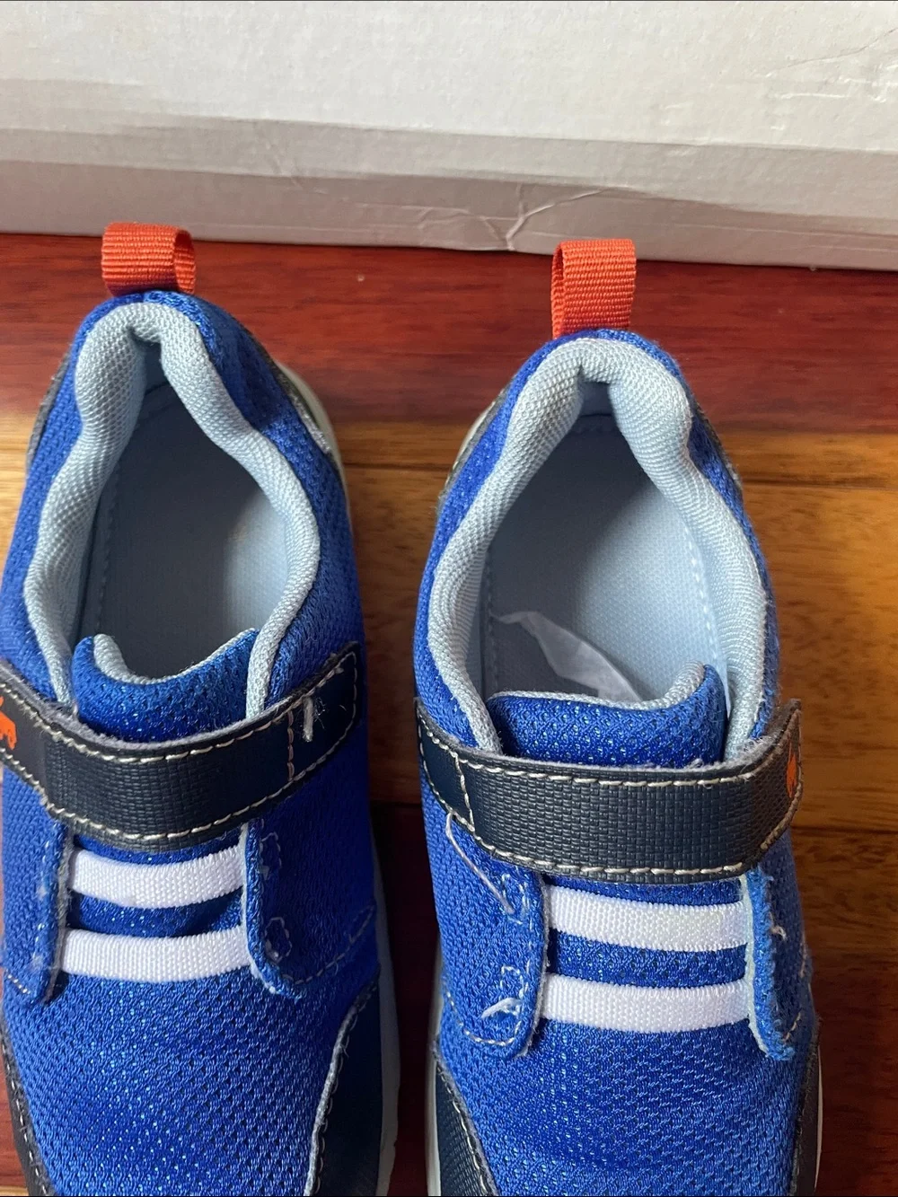 See Kai Run Boys Blue and Black Mesh Sneaker with Orange Pull Tab